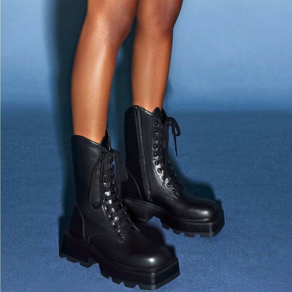 ✨Host pick✨Charles & Keith Black Combat Boots (Warm reminder R35 L36) - Picture 1 of 6